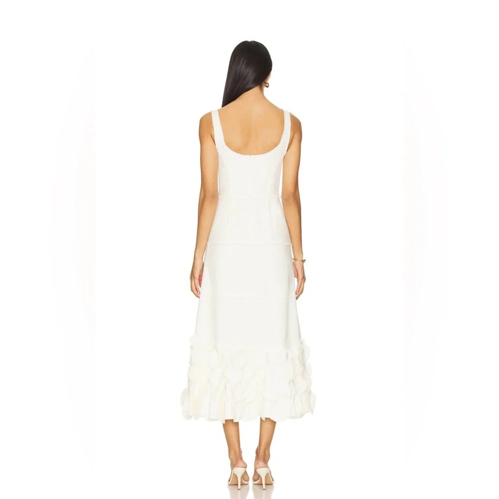 Alexis Cream Midi Dress with Floral Hem - Picture 3 of 9